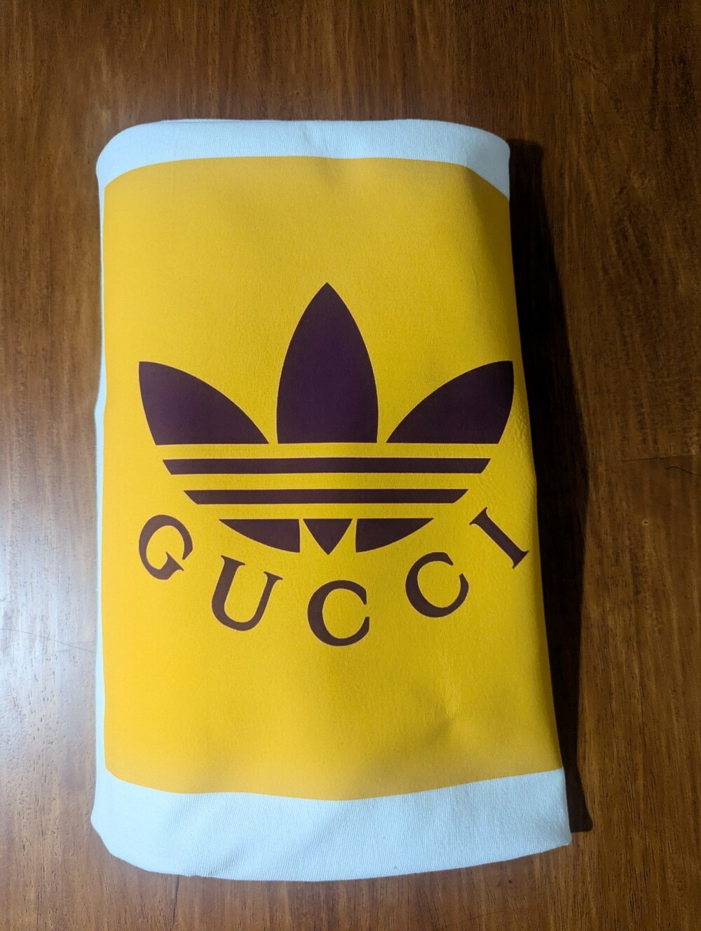 Gucci White Tee with Yellow Square and Purple Logo